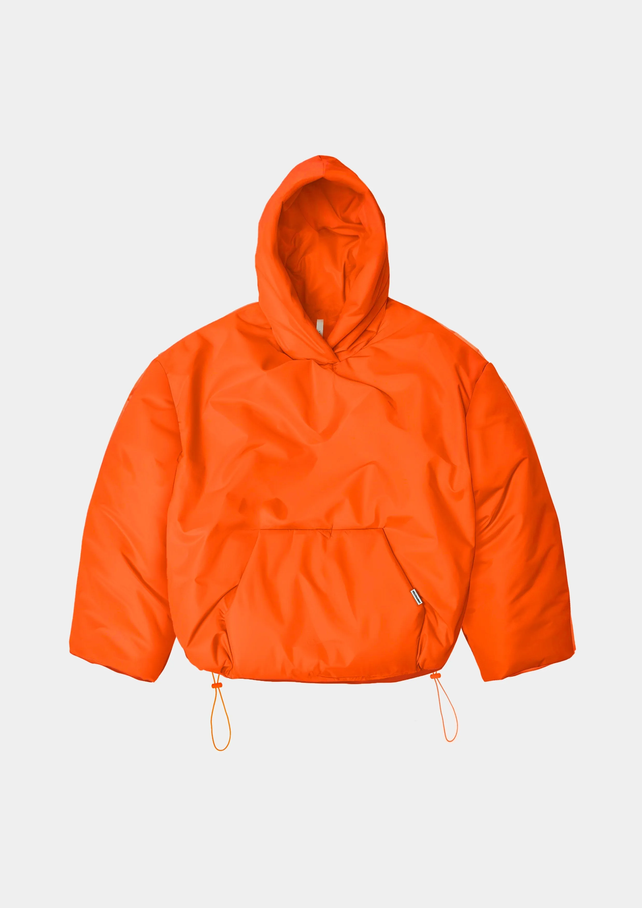 Premium Neon Orange Puffer Hoodie with Airdrop Feature