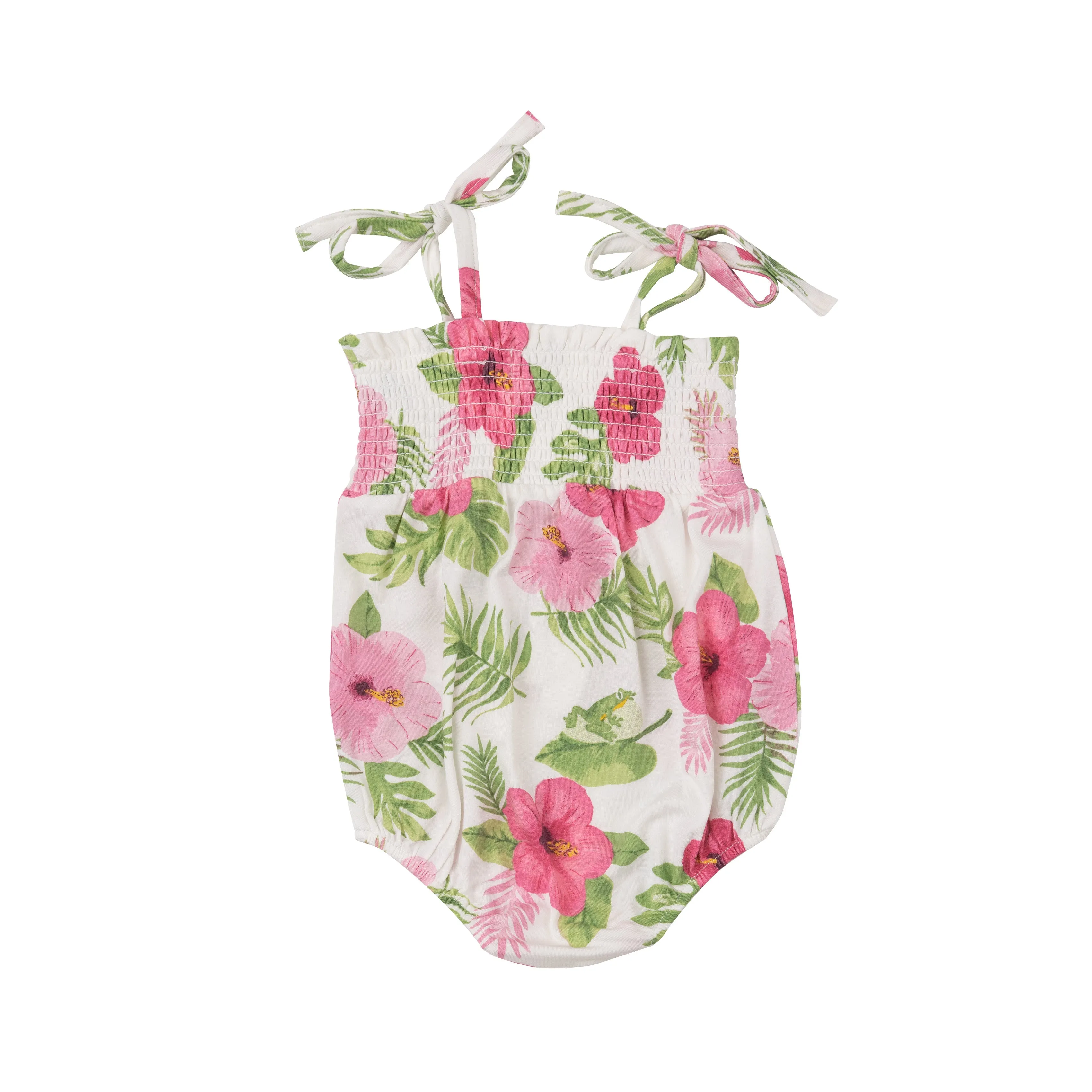 Angel Dear Tie Strap Smocked Bubble - Hibiscus