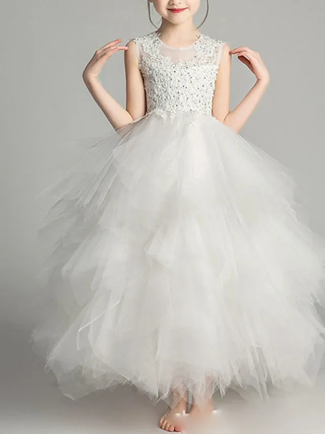 Ball Gown Chiffon Sleeveless Jewel Neck First Communion Flower Girl Dresses