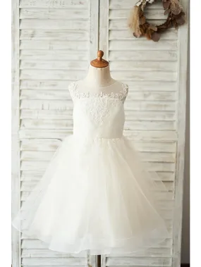 Ball Gown Tulle Sleeveless Jewel Neck Wedding Birthday Flower Girl Dresses