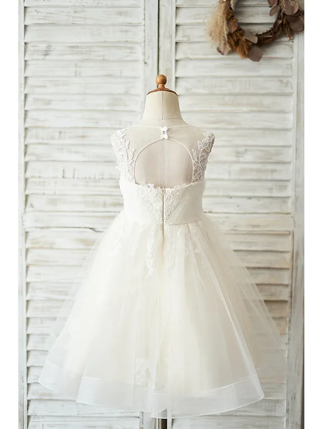 Ball Gown Tulle Sleeveless Jewel Neck Wedding Birthday Flower Girl Dresses