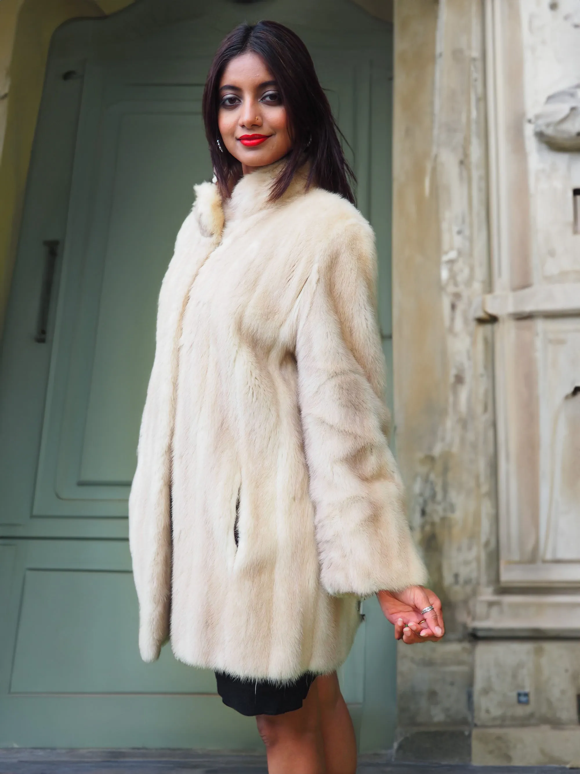 Beige Pearl Mink Fur Coat Jacket M