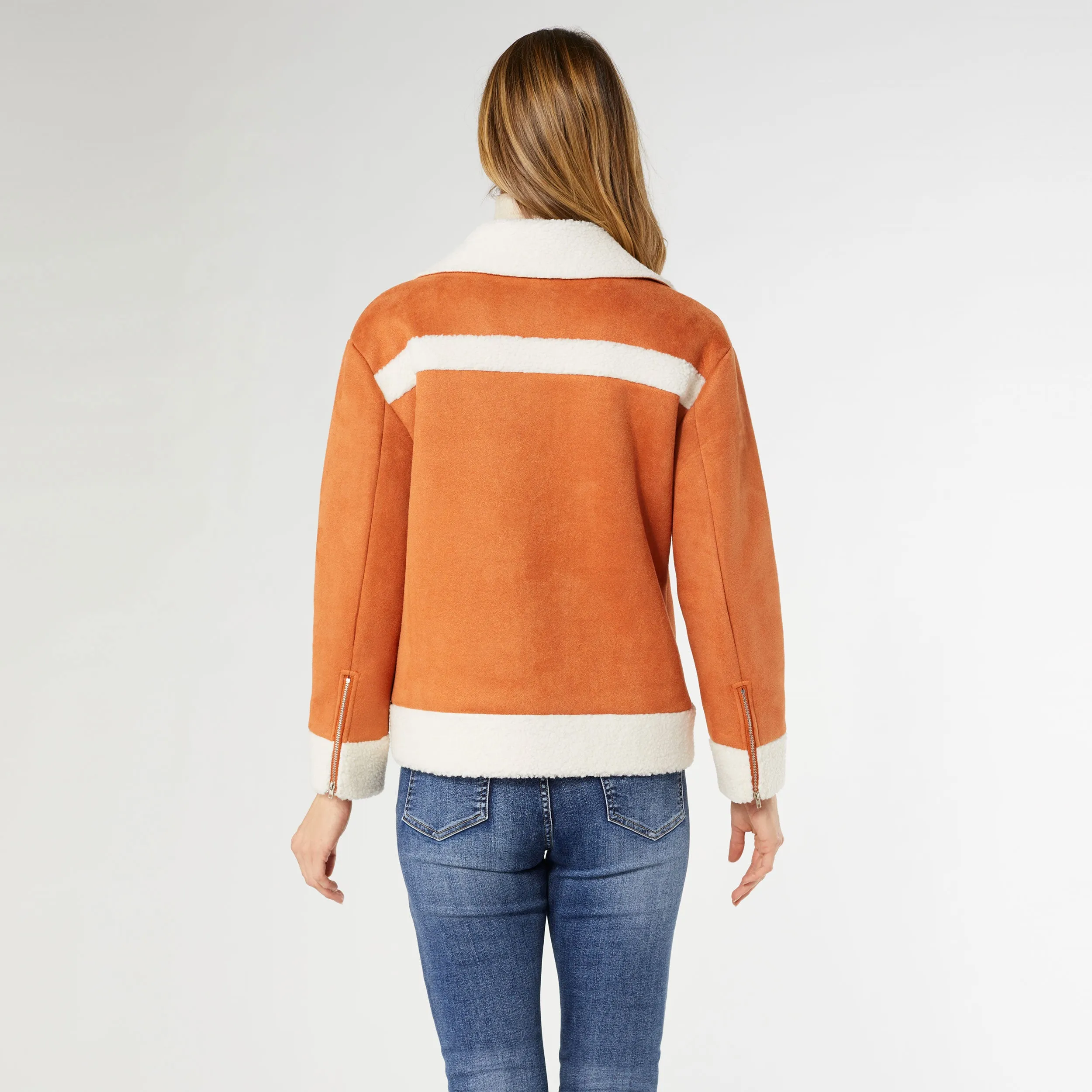 Bexley Sherpa Bonded Faux Suede Moto - Pumpkin