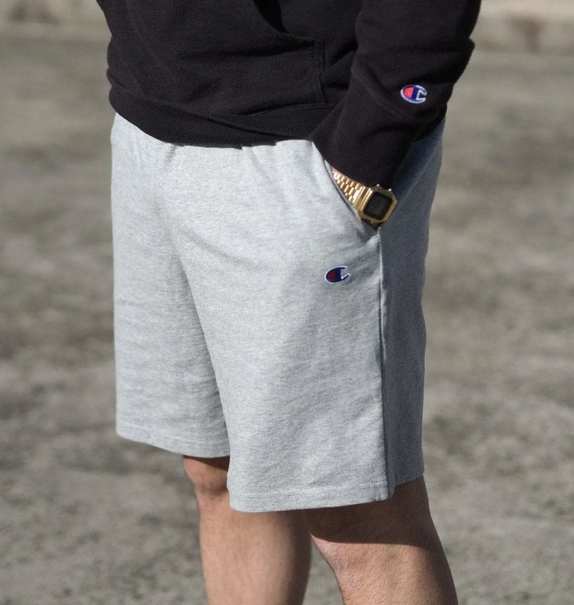 CHAMPION MEN'S C LOGO JERSEY GREY SHORTS