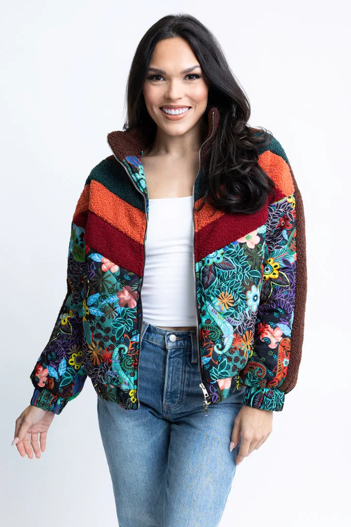 Chevron Floral Puffer Jacket