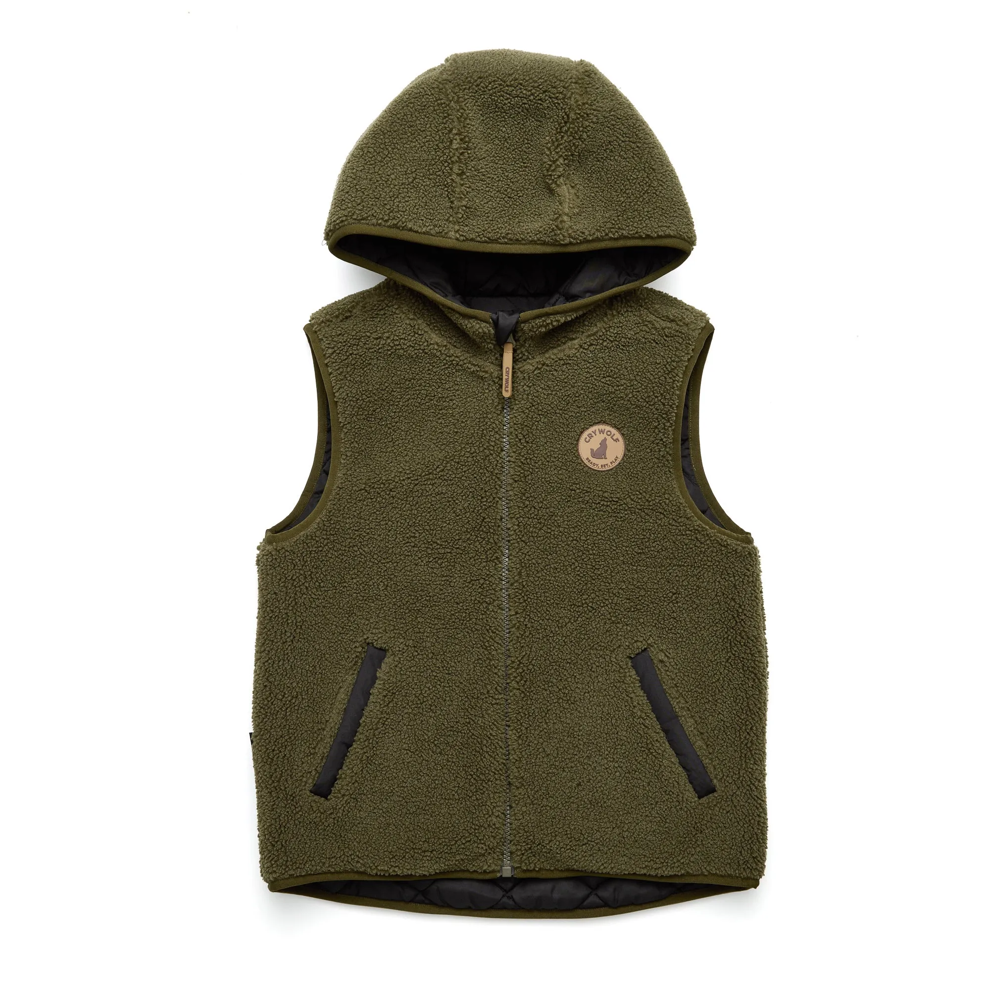 Crywolf Reversible Yeti Hooded Vest - Black/Khaki