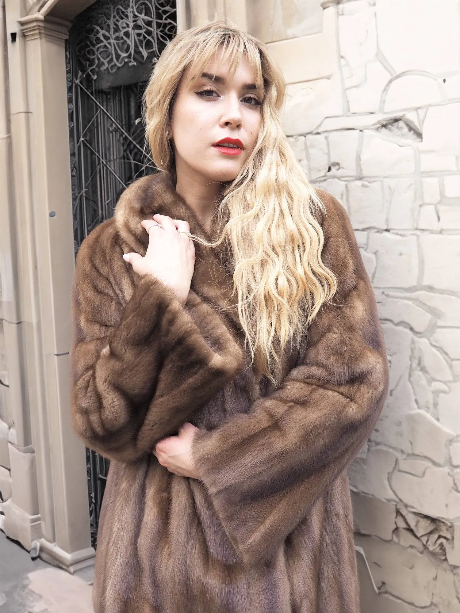 Dark Pastel Canadian Solid Brown Female Mink Fur Coat Coats M/L