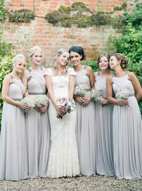 Exquisite Floor-Length Sleeveless Grey Bridesmaid Dress