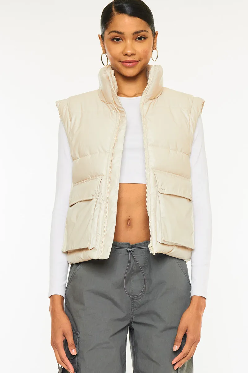 Frida Cropped Faux Leather Puffer Vest