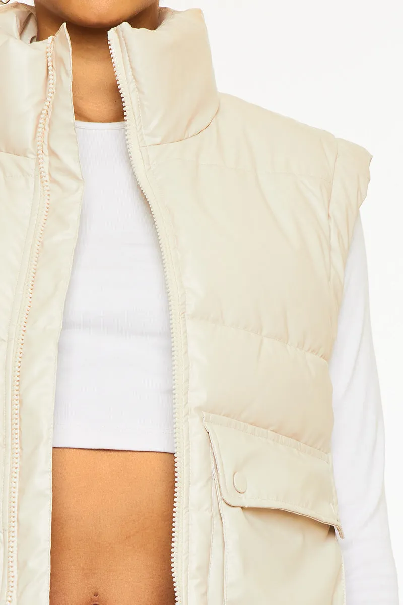 Frida Cropped Faux Leather Puffer Vest