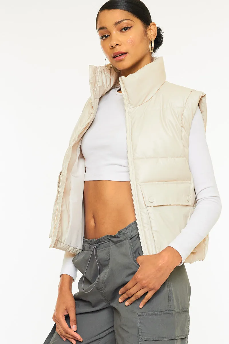 Frida Cropped Faux Leather Puffer Vest