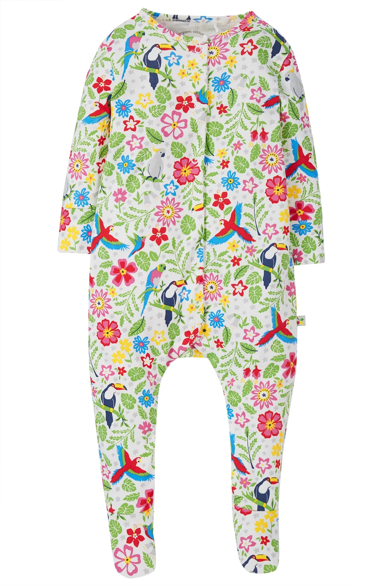 Frugi White Tropical Birds Lovely Babygrow