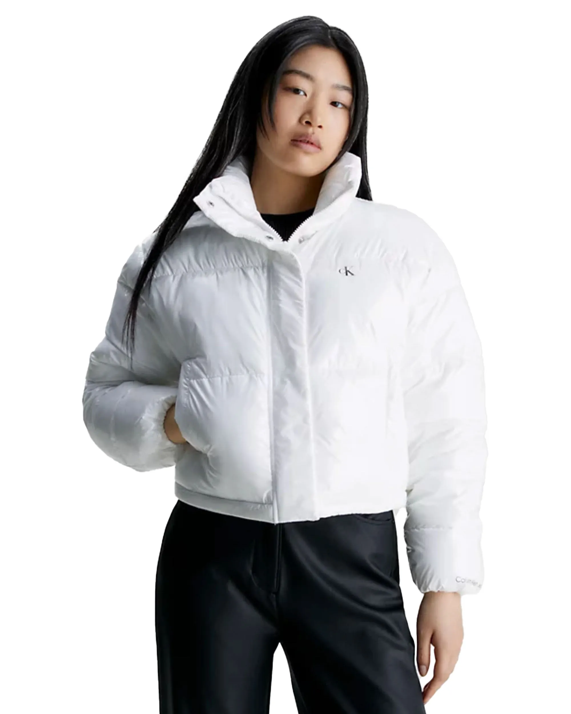 Giacca Donna Calvin Klein Cropped Shiny Puffer Bianco