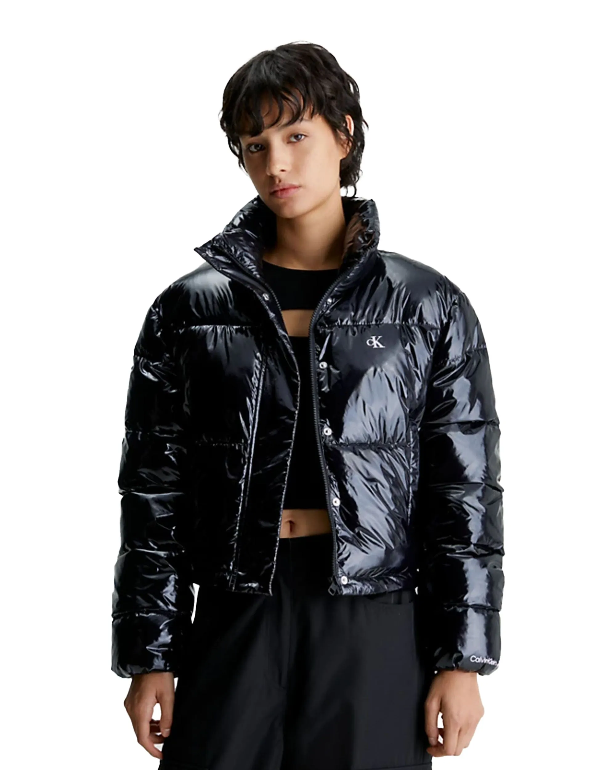 Giacca Donna Calvin Klein Cropped Shiny Puffer Nero