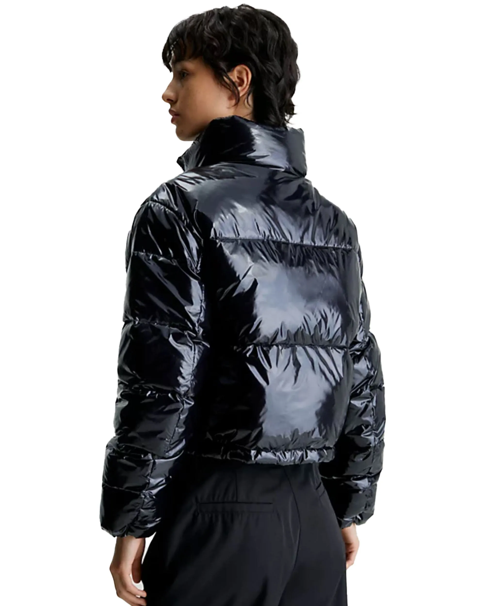 Giacca Donna Calvin Klein Cropped Shiny Puffer Nero