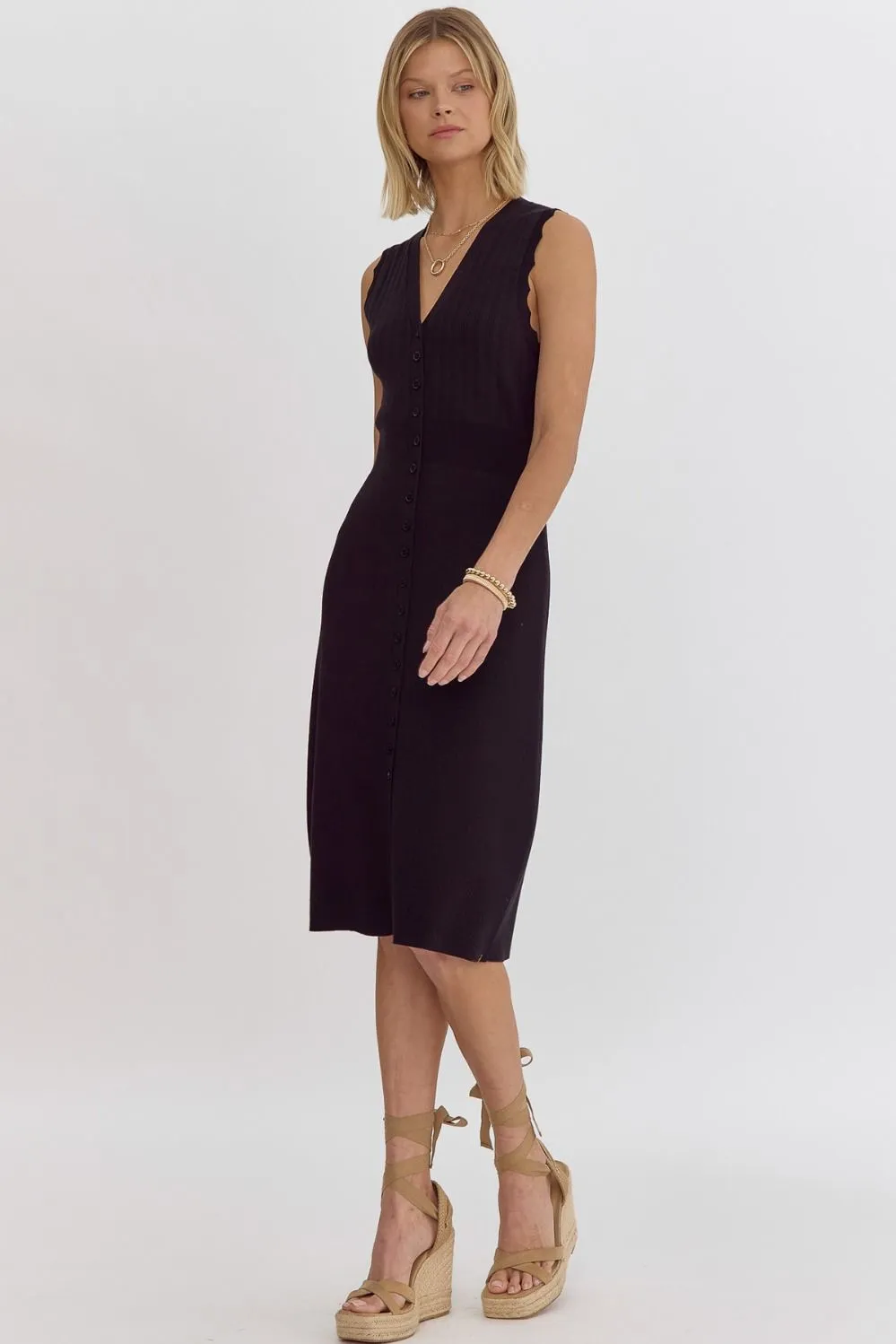 Hollie Ribbed Midi Dress (Black)