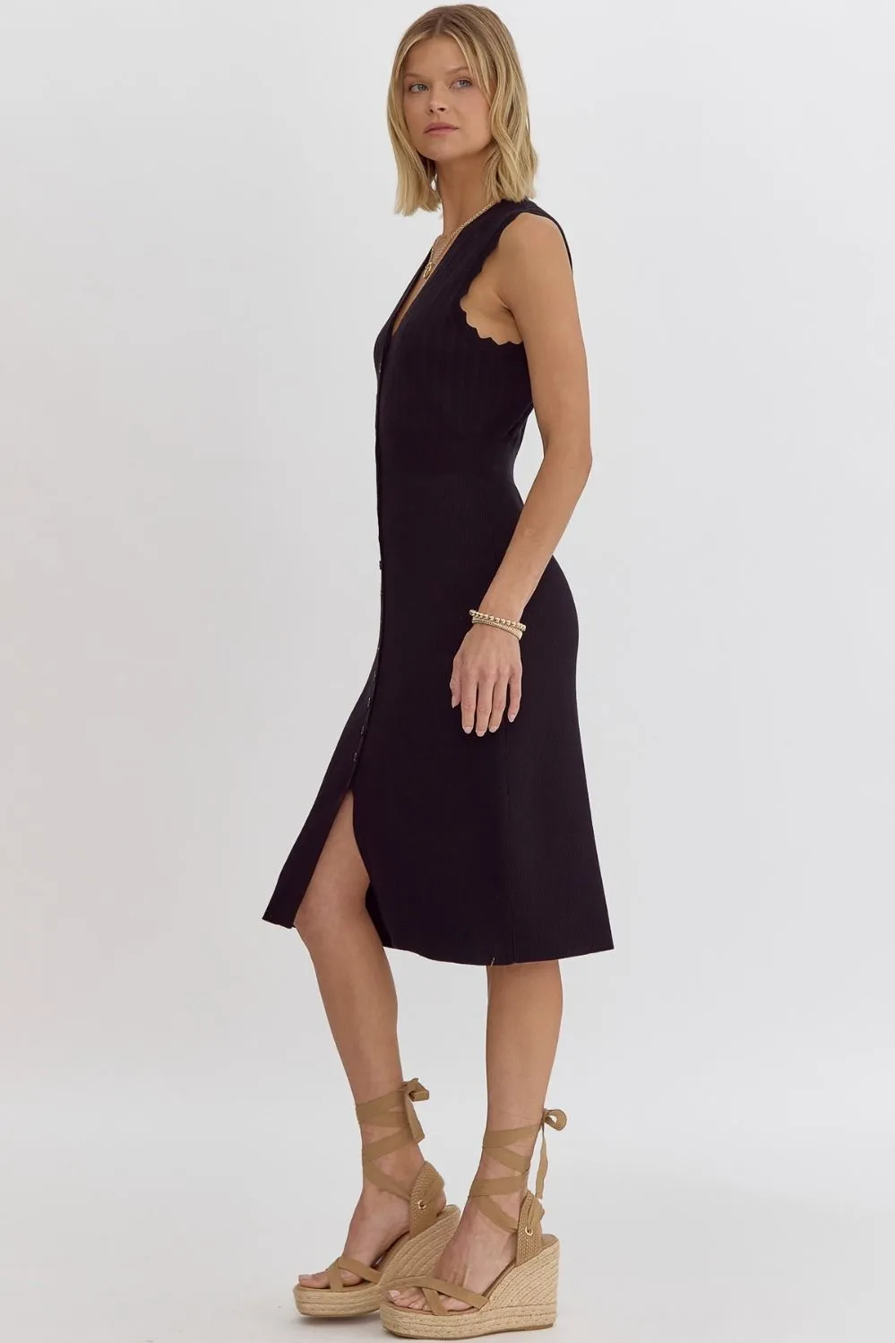 Hollie Ribbed Midi Dress (Black)