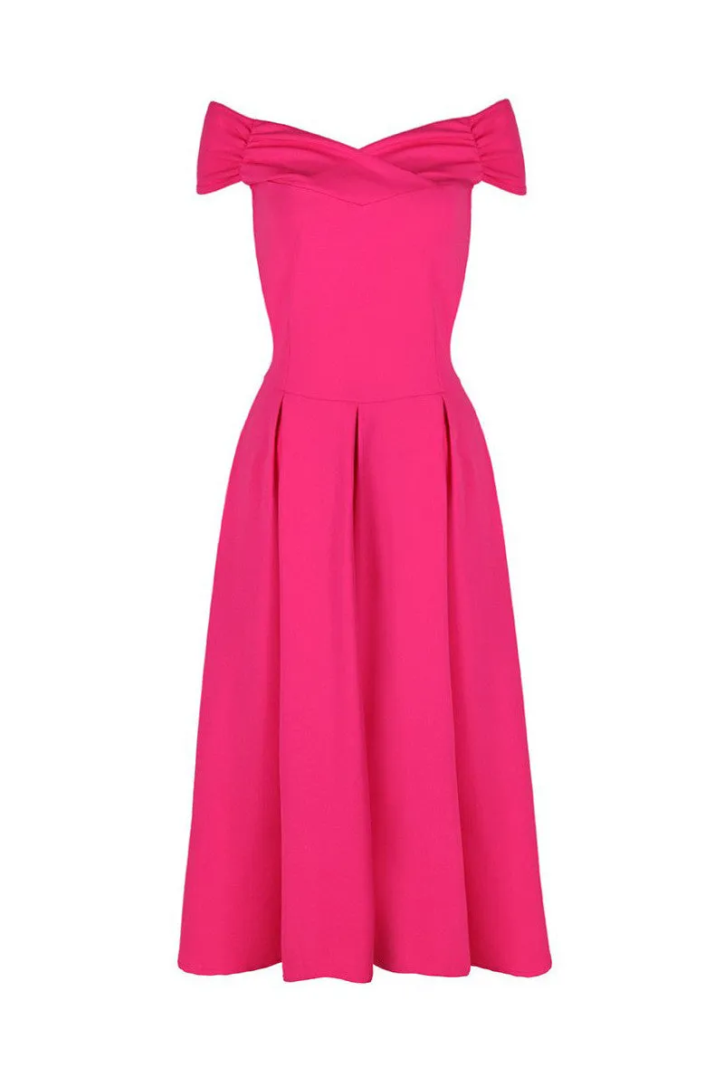 Hot Pink Crossover Bardot 50s Swing Dress