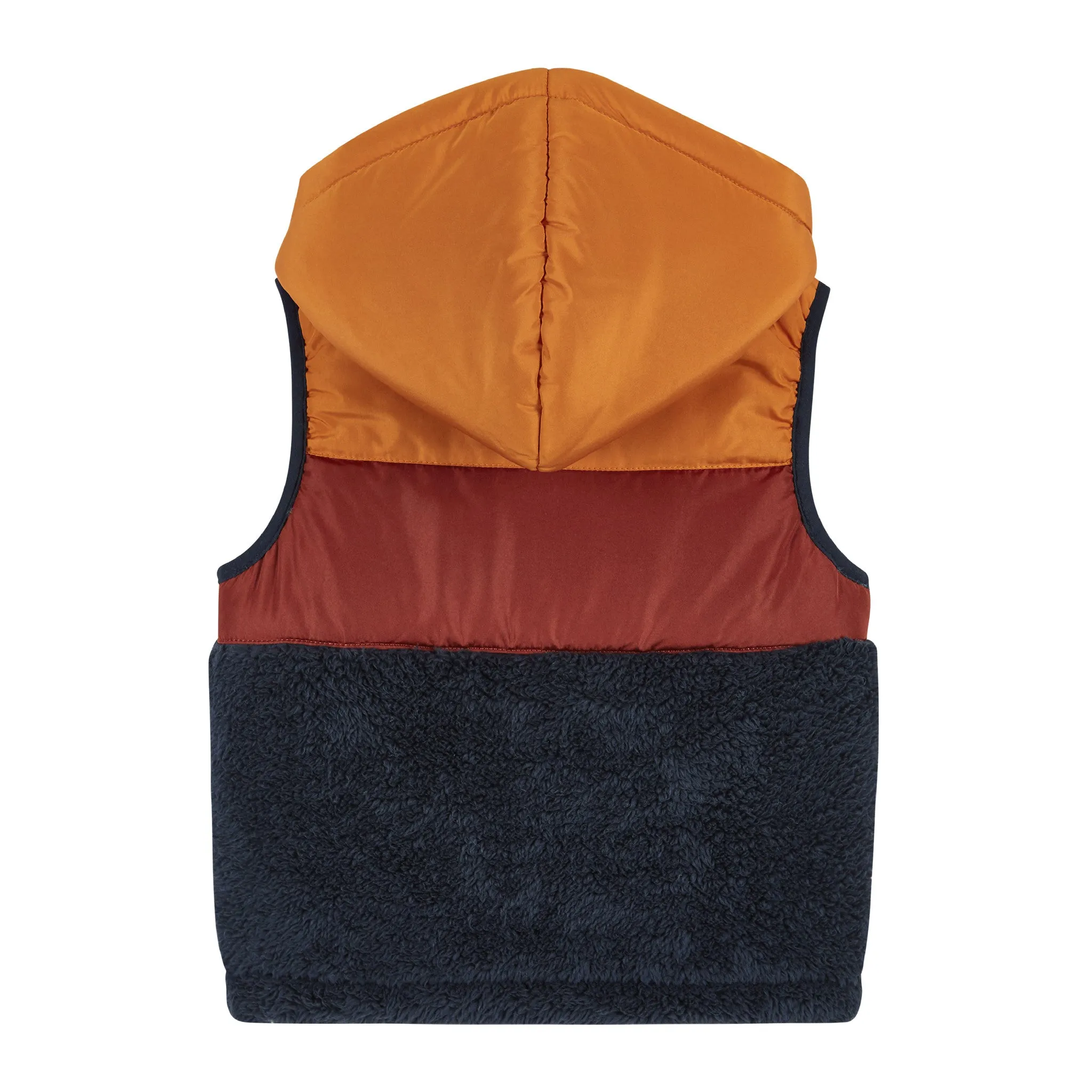 Infant Burnt Orange & Navy Colorblocked Sherpa Puffer Vest  | Orange