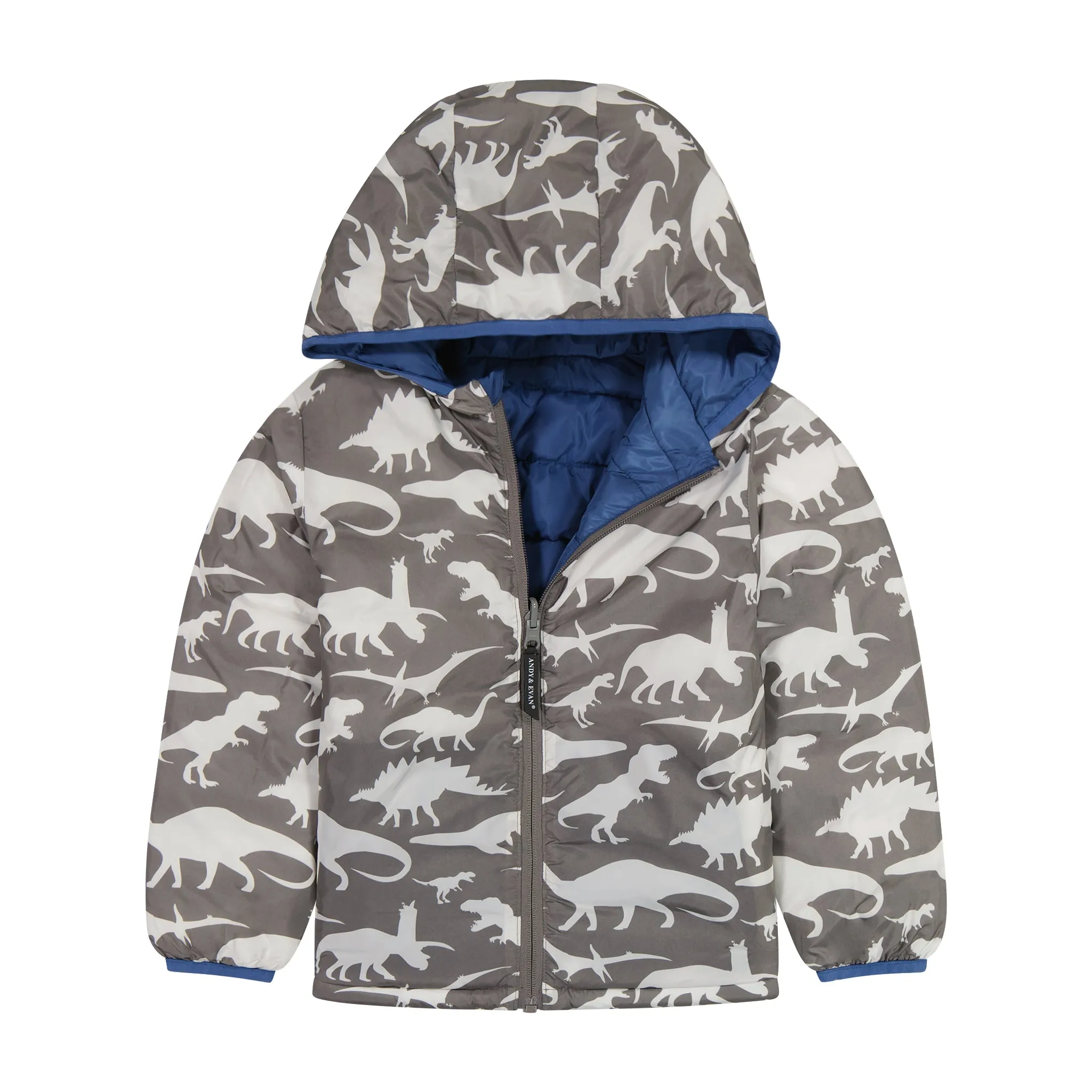 Infant Midnight Blue Dinos Reversible Puffer  | Blue