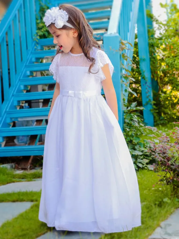 Jewel Neck Pleated Sleeveless Flower Girl Dresses Formal Kids Pageant Dresses