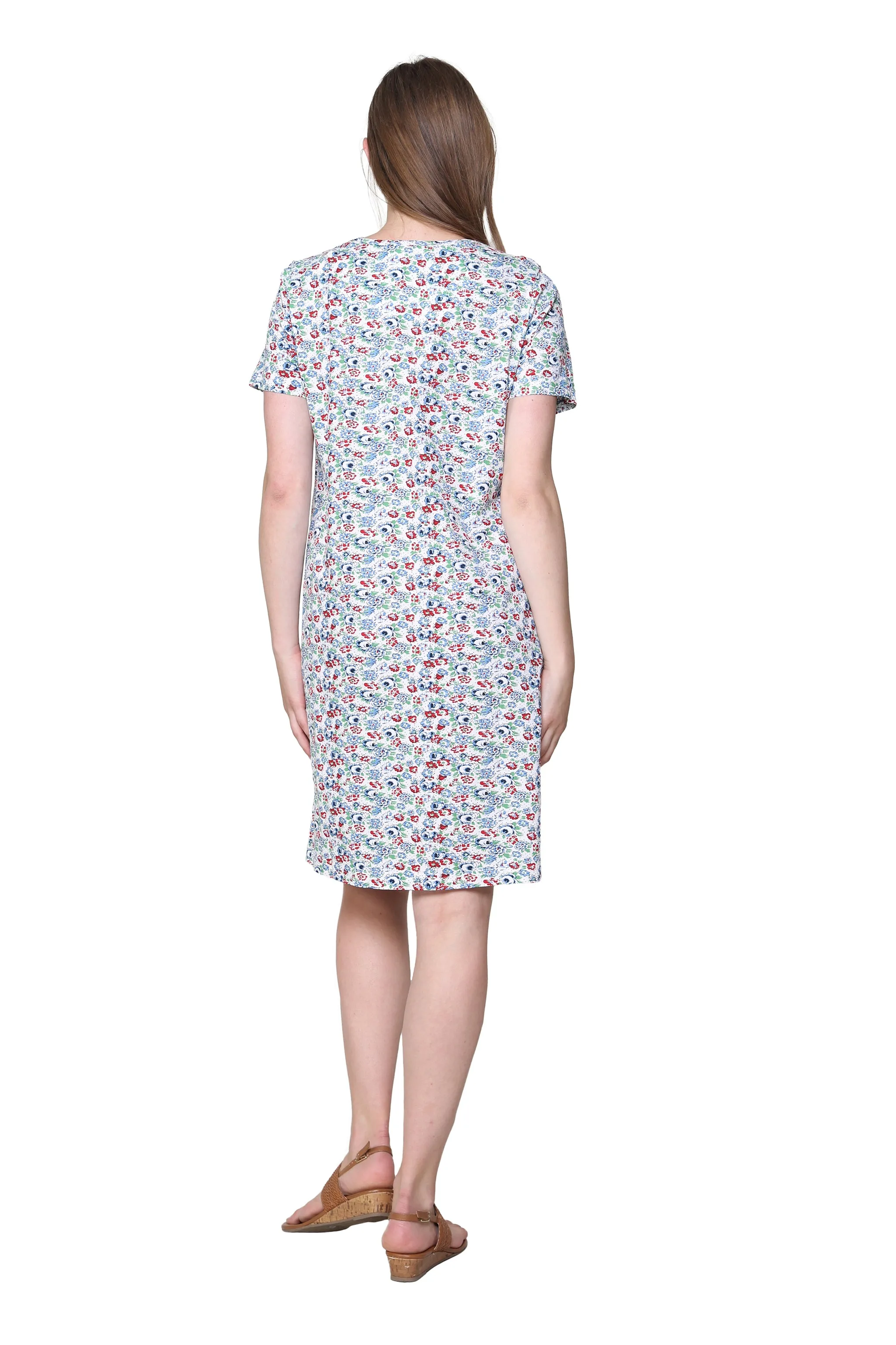 La Cera Ivory Ground Floral Print Knit Dress