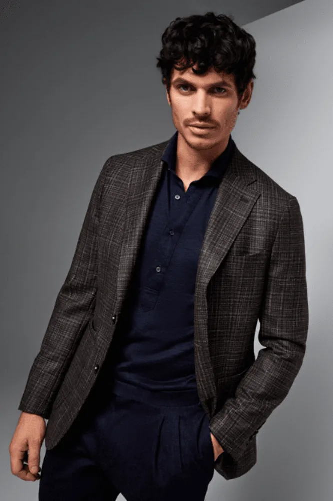 Liam Sports Jacket - Brown and Navy Check Wool