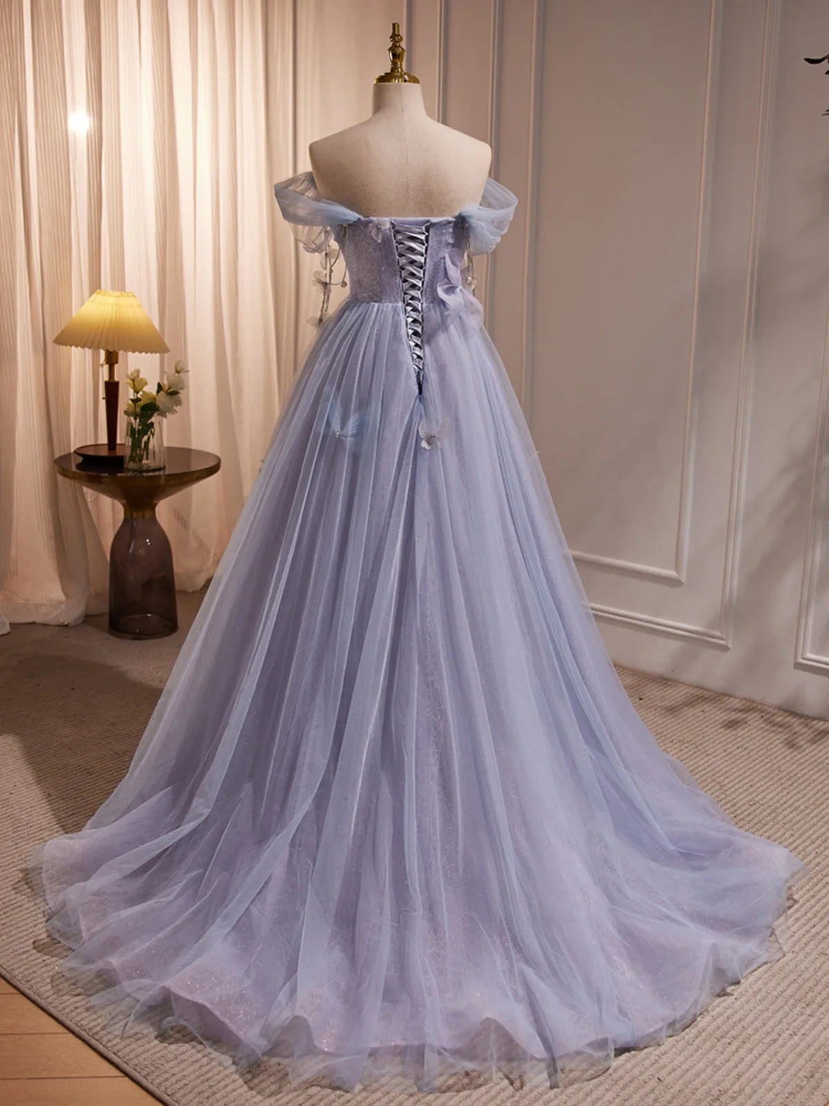 Long Purple Tulle Prom Dresses, Long Purple Tulle Formal Evening Dresses