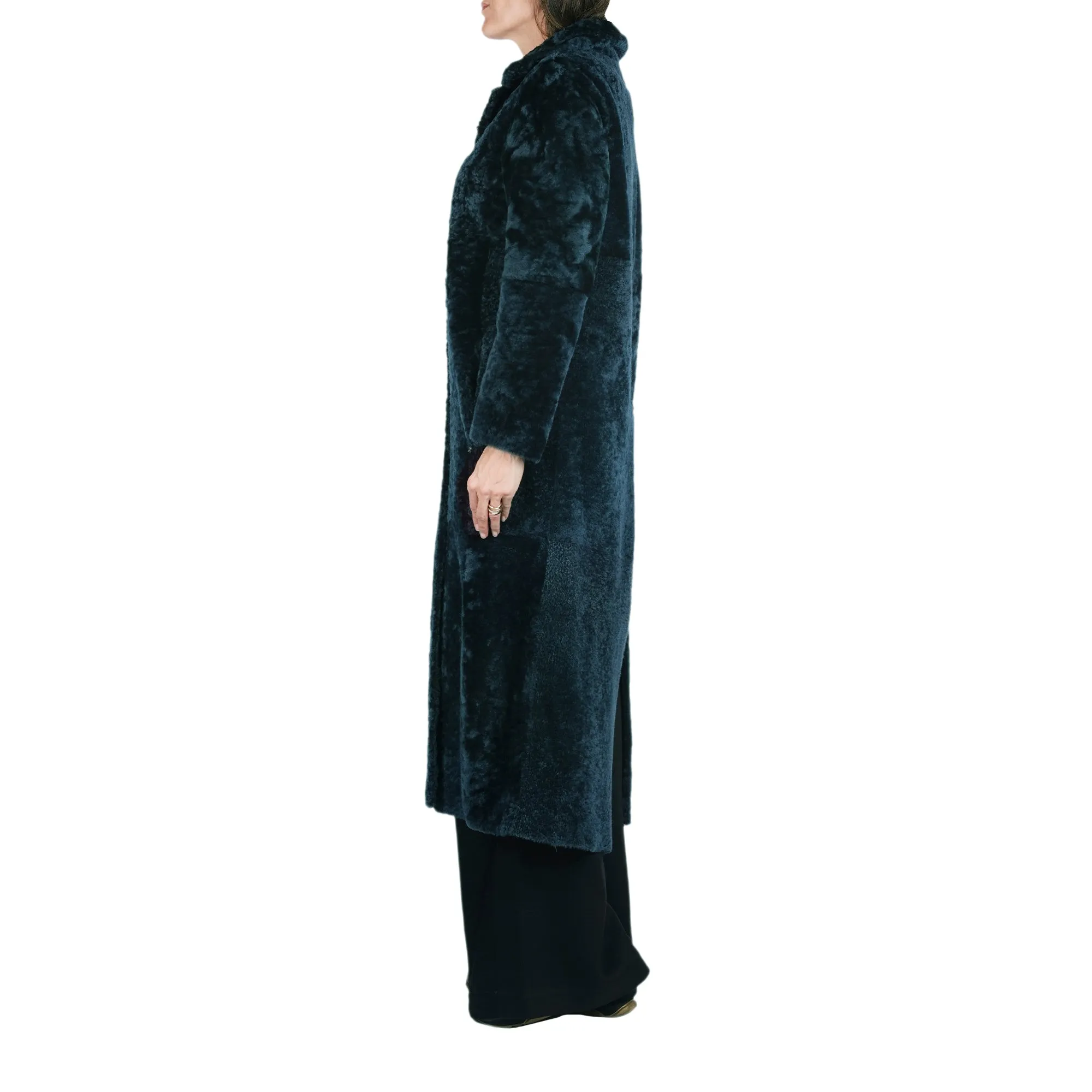 Long Reversible Shearling Coat Teal