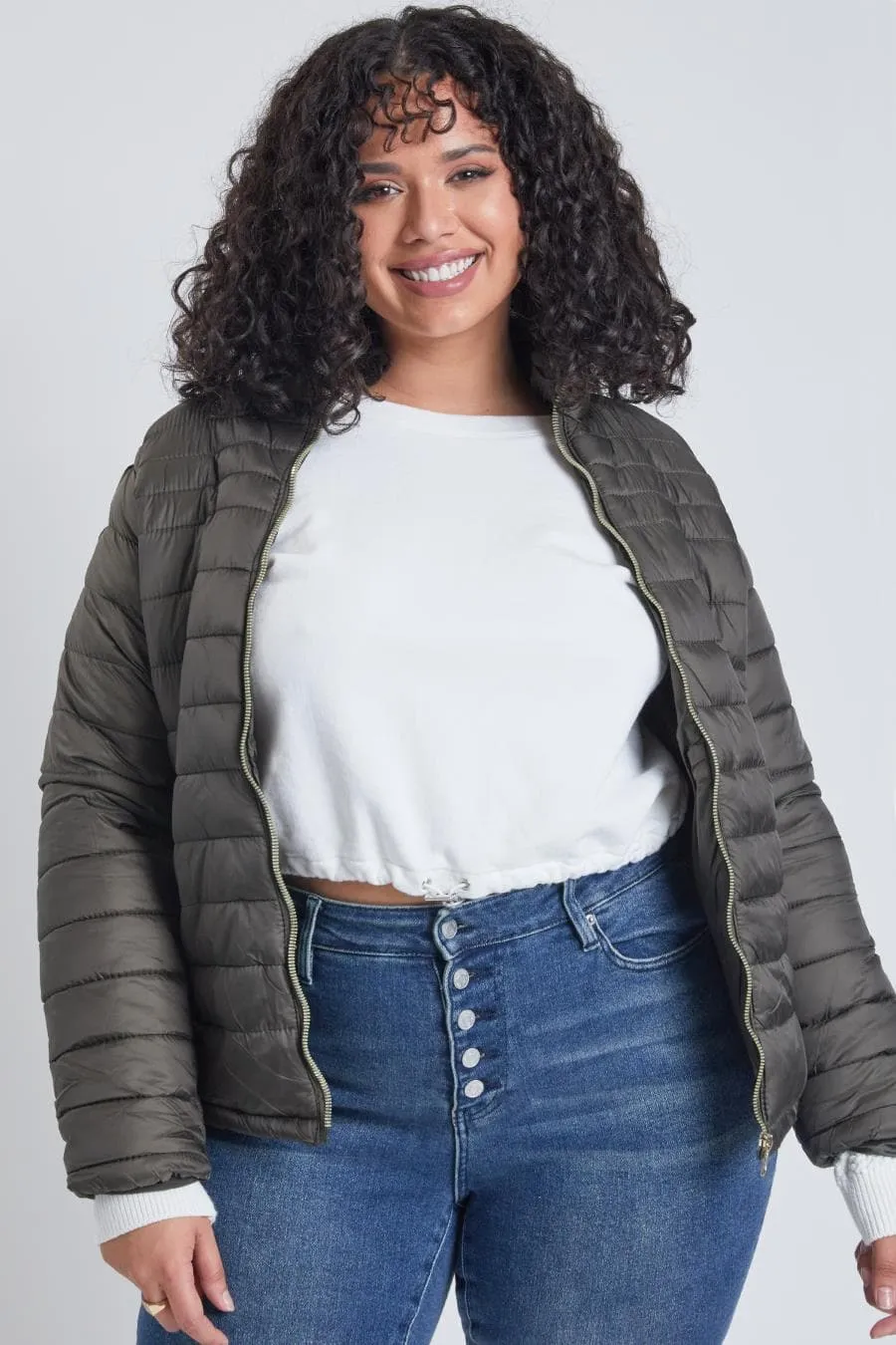 Plus Size Women's Winter Fitted Puffer Jacket