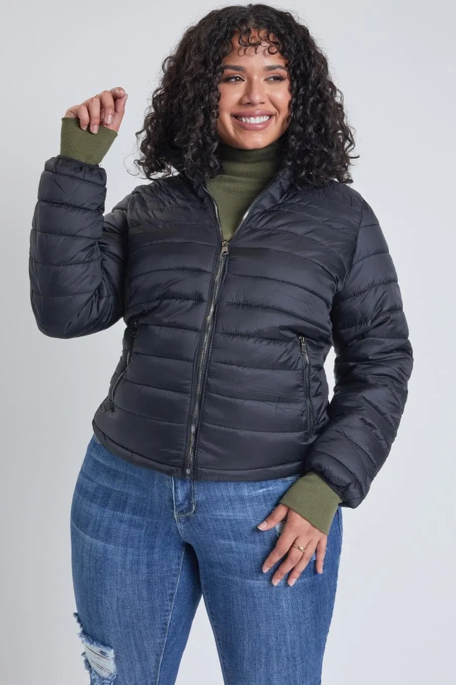 Plus Size Women's Winter Fitted Puffer Jacket