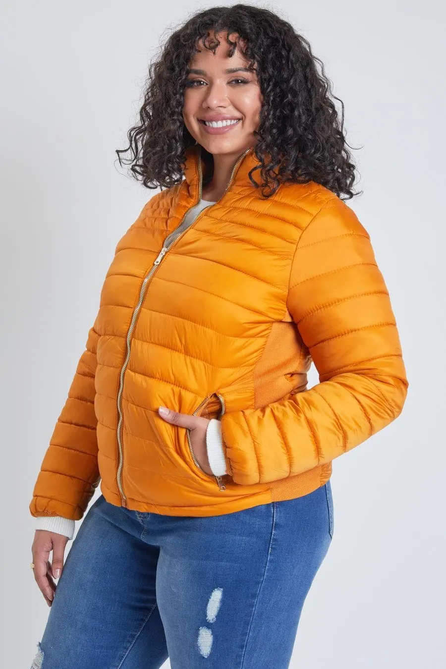 Plus Size Women's Winter Fitted Puffer Jacket