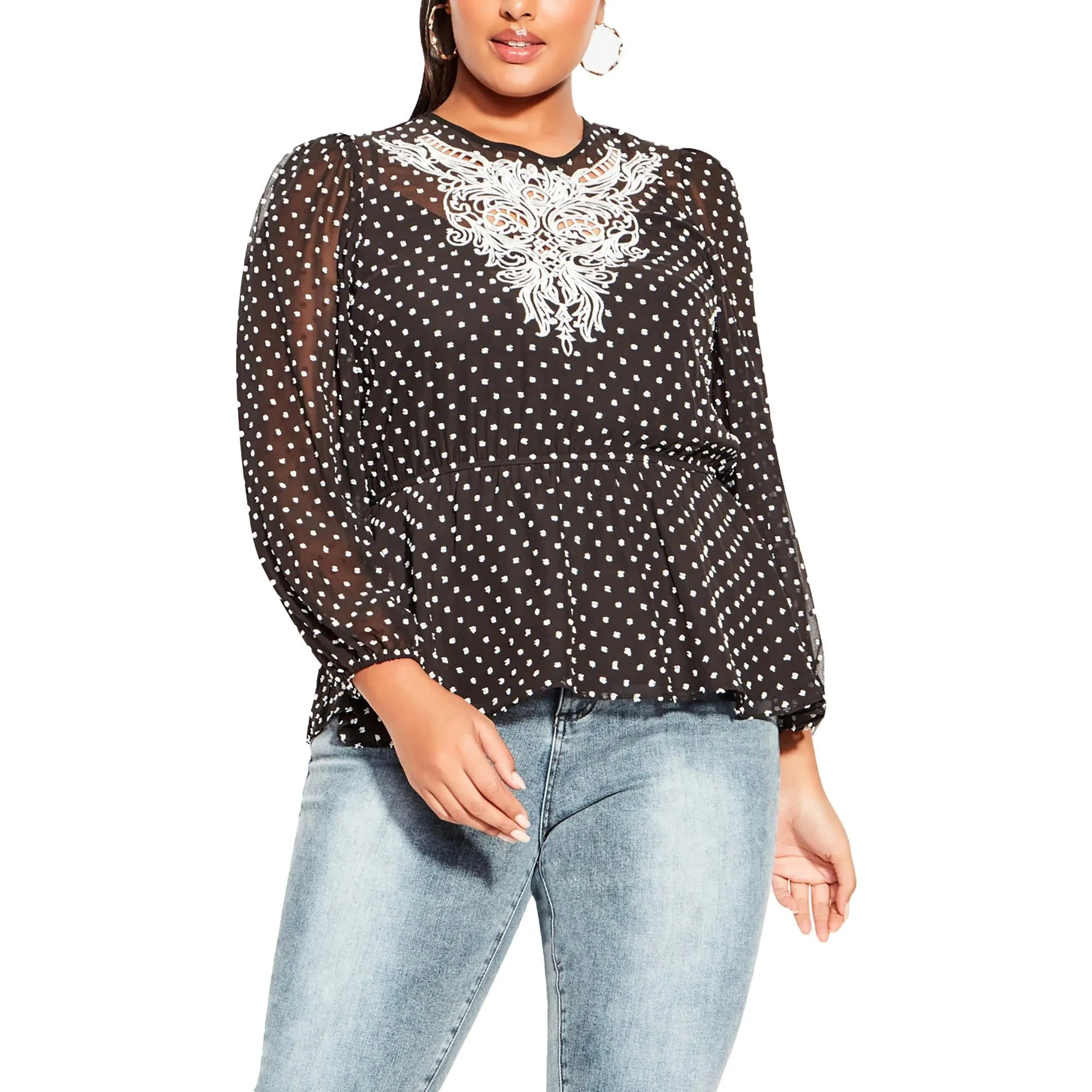 Plus Womens Embroidered Chiffon Blouse