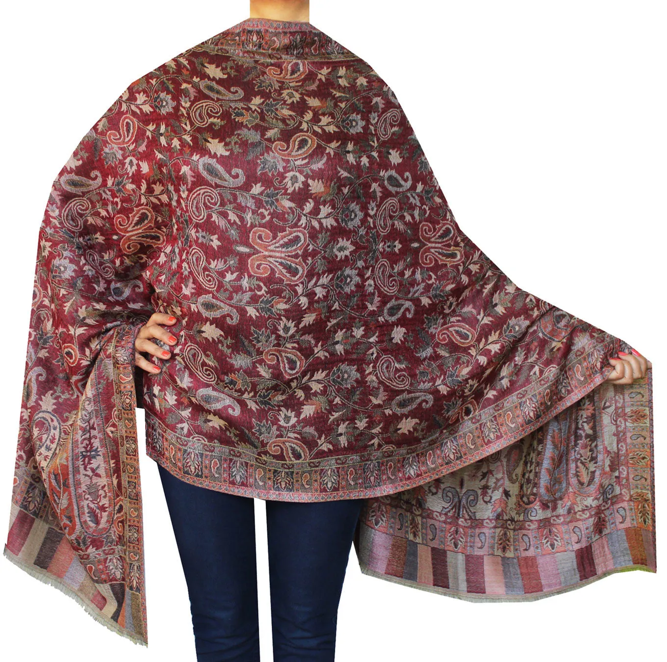 Pure Wool Paisley Shawl Scarves Womens Indian Clothing (84 x 30 inches)