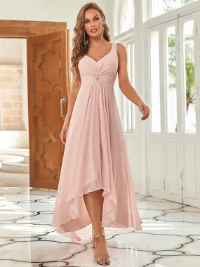 Robes de Soirée Chiffon à Col en V Haut Bas pour La Fête