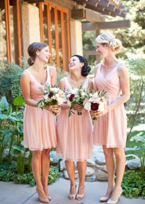 Simple V-neck Princess Short Chiffon Bridesmaid Dress