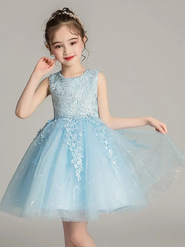 Sleeveless Flower Girl Dresses Jewel Neck Kids Party Dresses