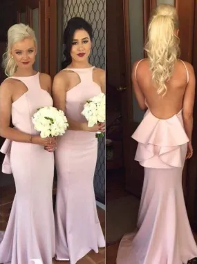 Special Mermaid Long Pink Opne Back Bridesmaid Dress