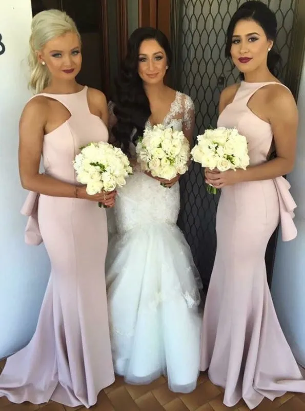 Special Mermaid Long Pink Opne Back Bridesmaid Dress