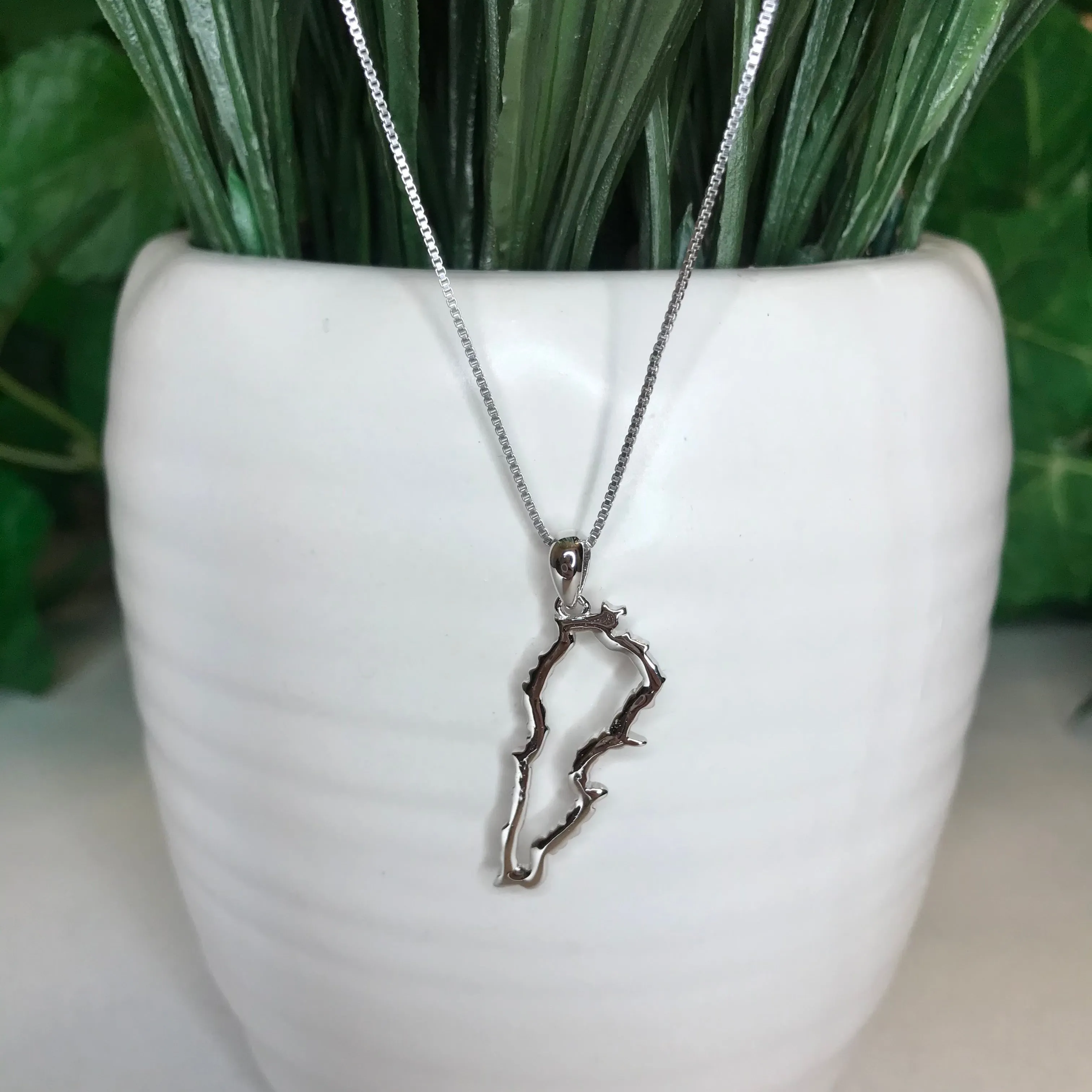 Sterling Silver Lebanon Map Outline Necklace - Available in 3 Colors