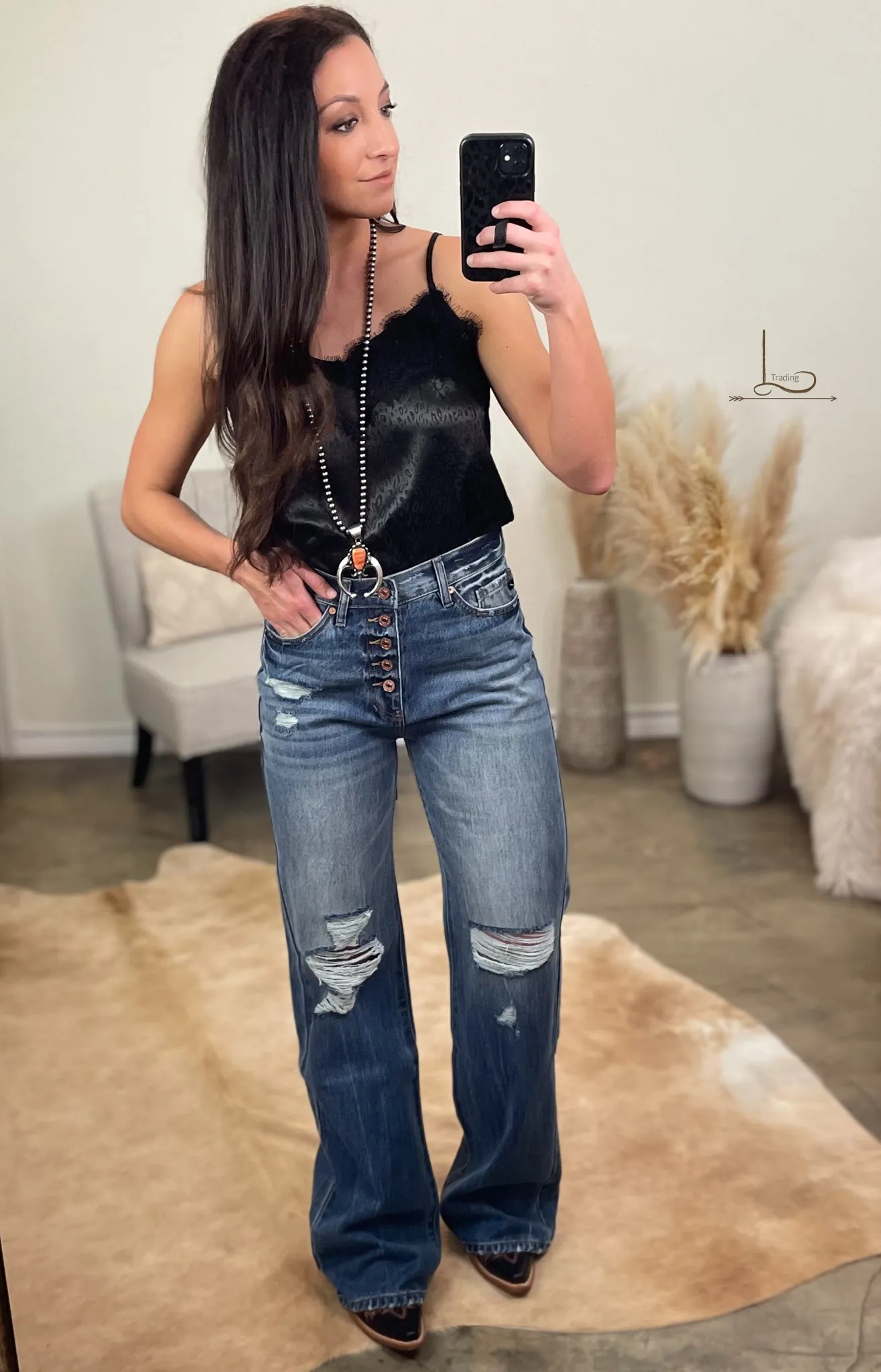 The Josey ~ Distressed Wide Leg Jeans