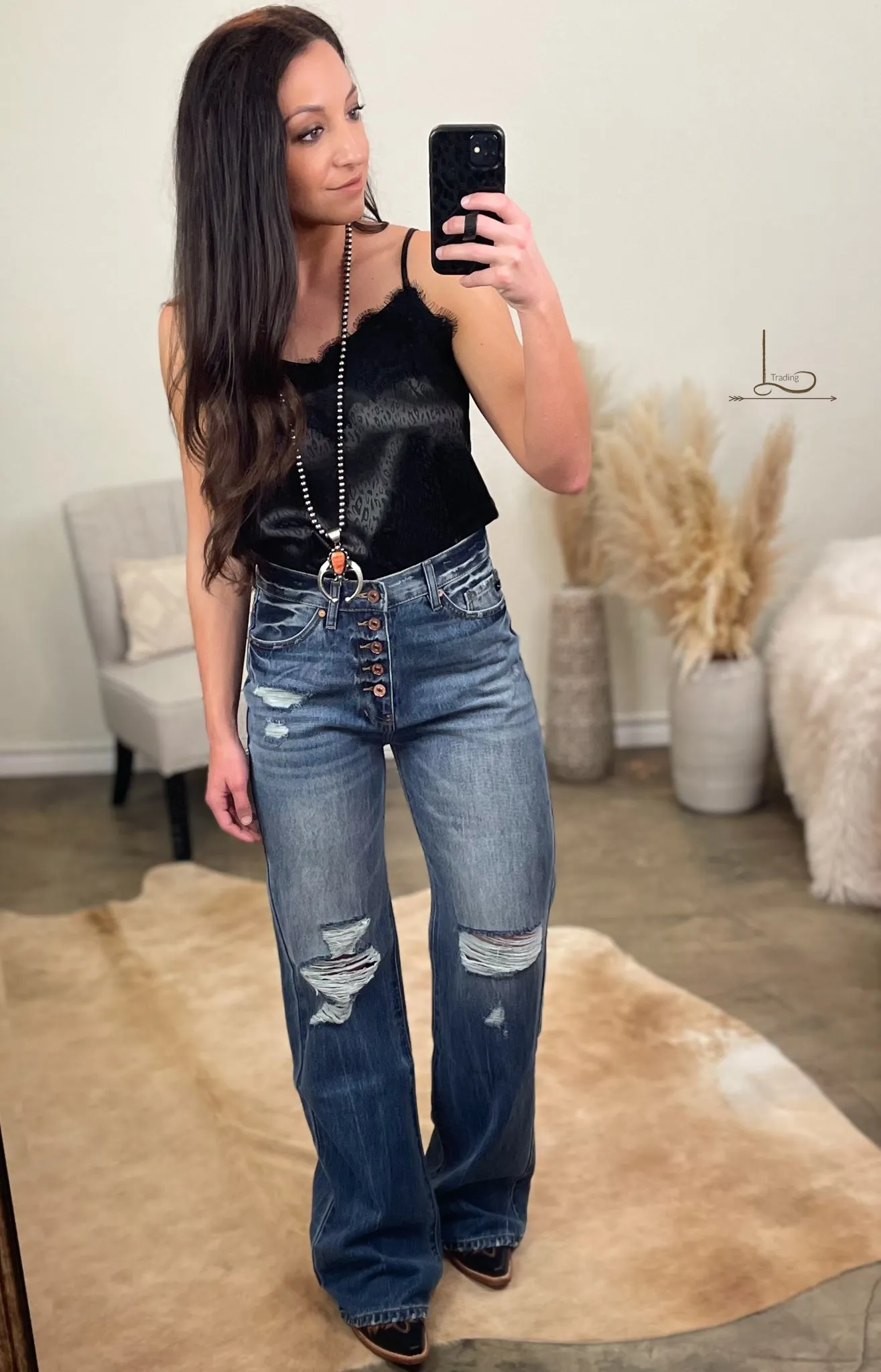 The Josey ~ Distressed Wide Leg Jeans