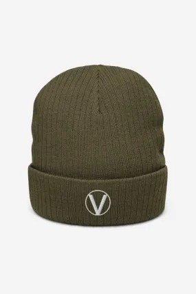 V Symbol Recycled Ribbed Knit Beanie