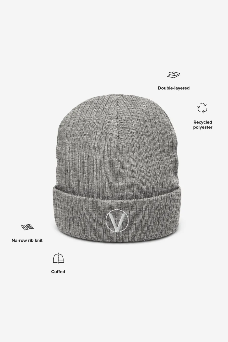 V Symbol Recycled Ribbed Knit Beanie