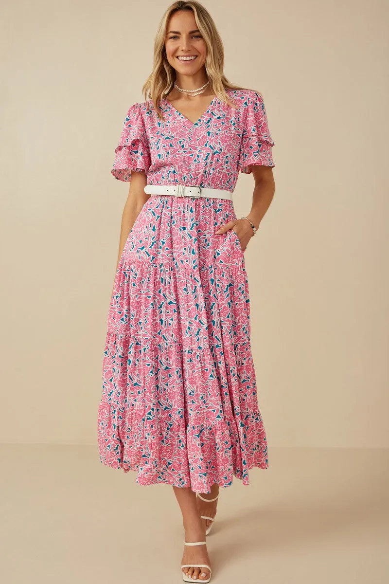 Vicki Vibrant Floral Dress with Layered Sleeves