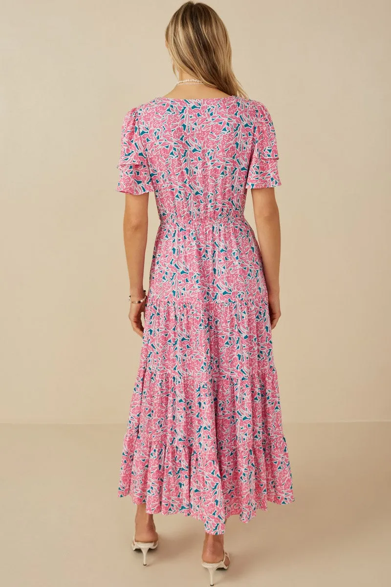 Vicki Vibrant Floral Dress with Layered Sleeves