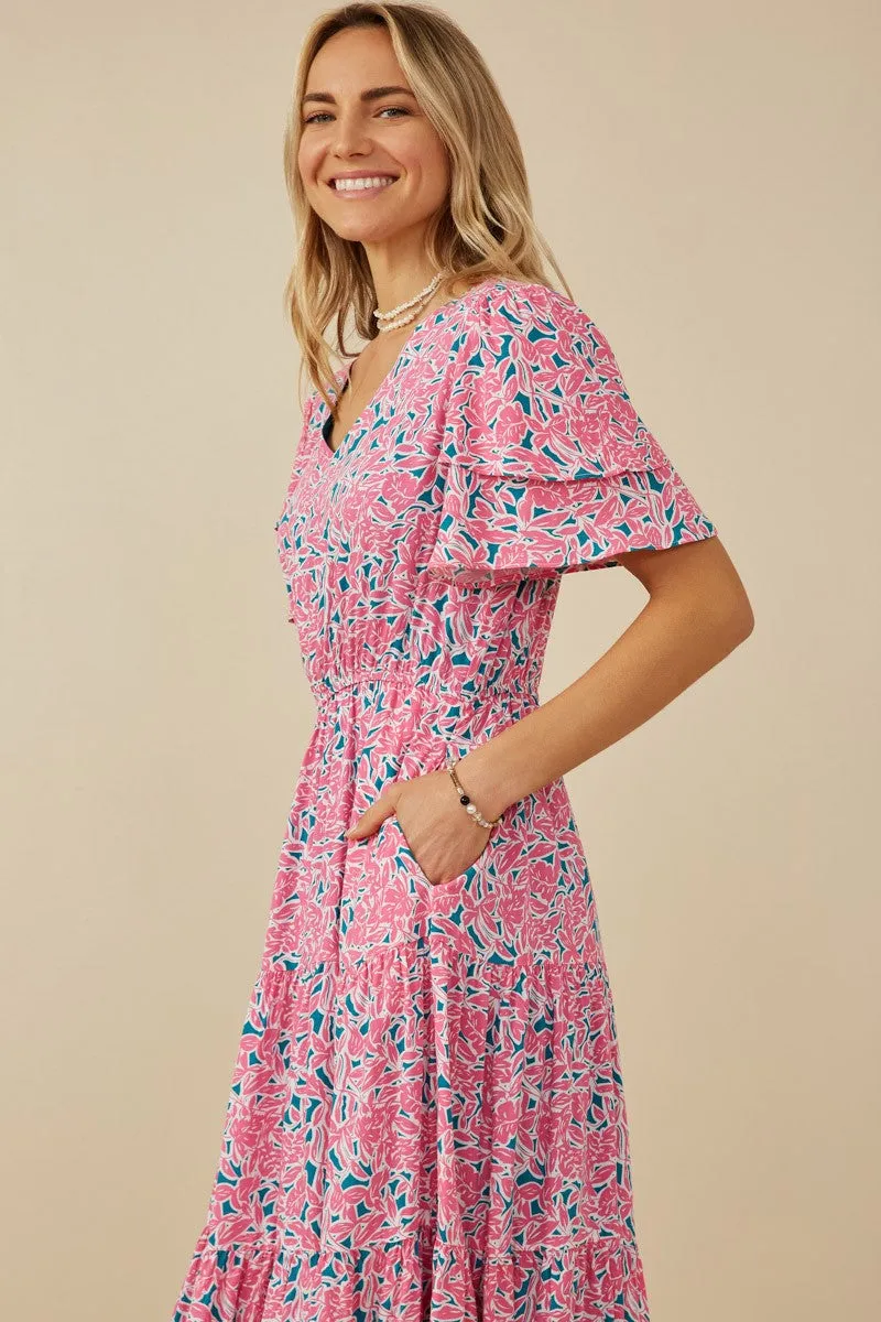 Vicki Vibrant Floral Dress with Layered Sleeves