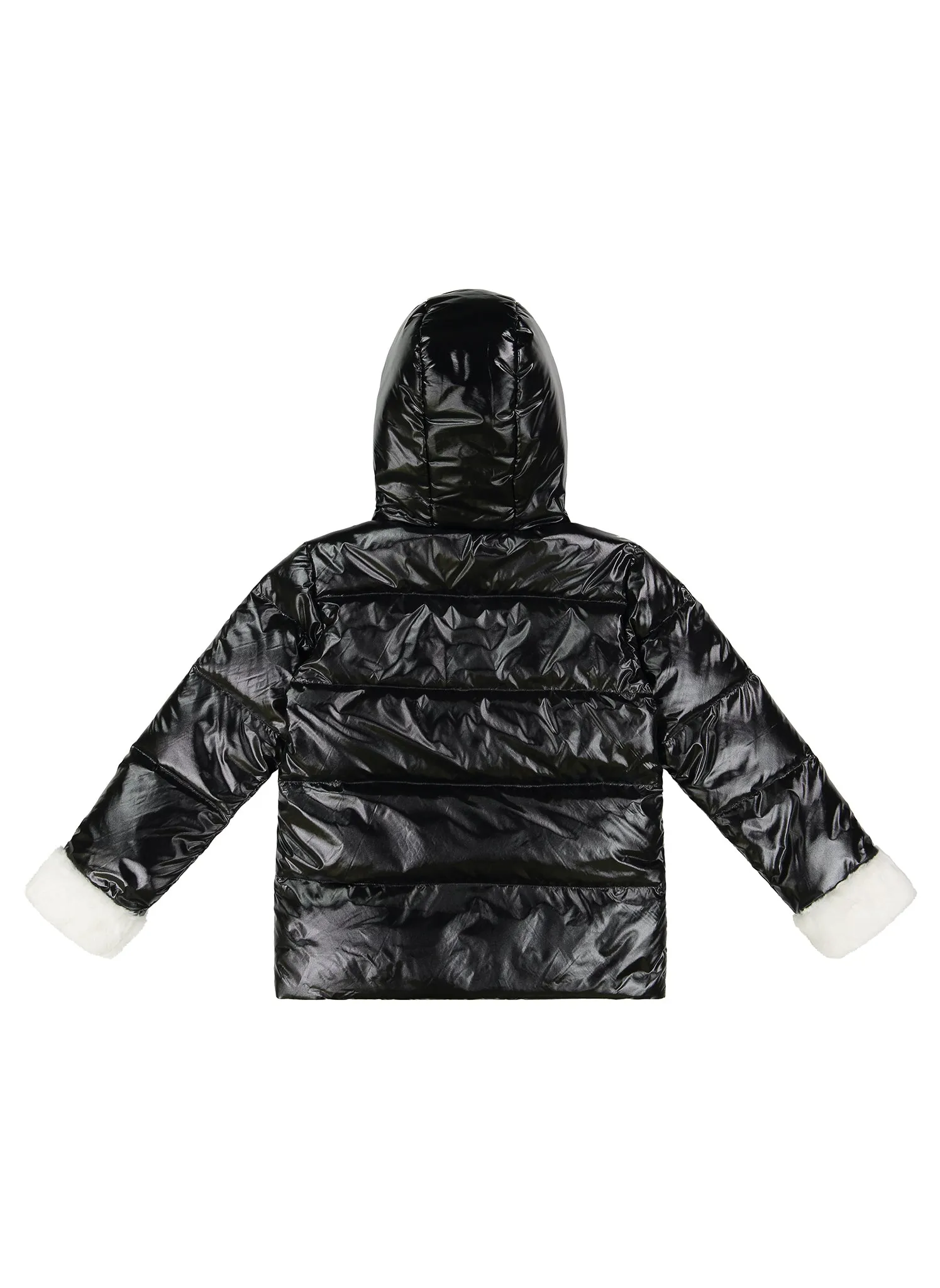 Vierra Rose Luxe Black and White Faux Fur Combo Puffer Jacket