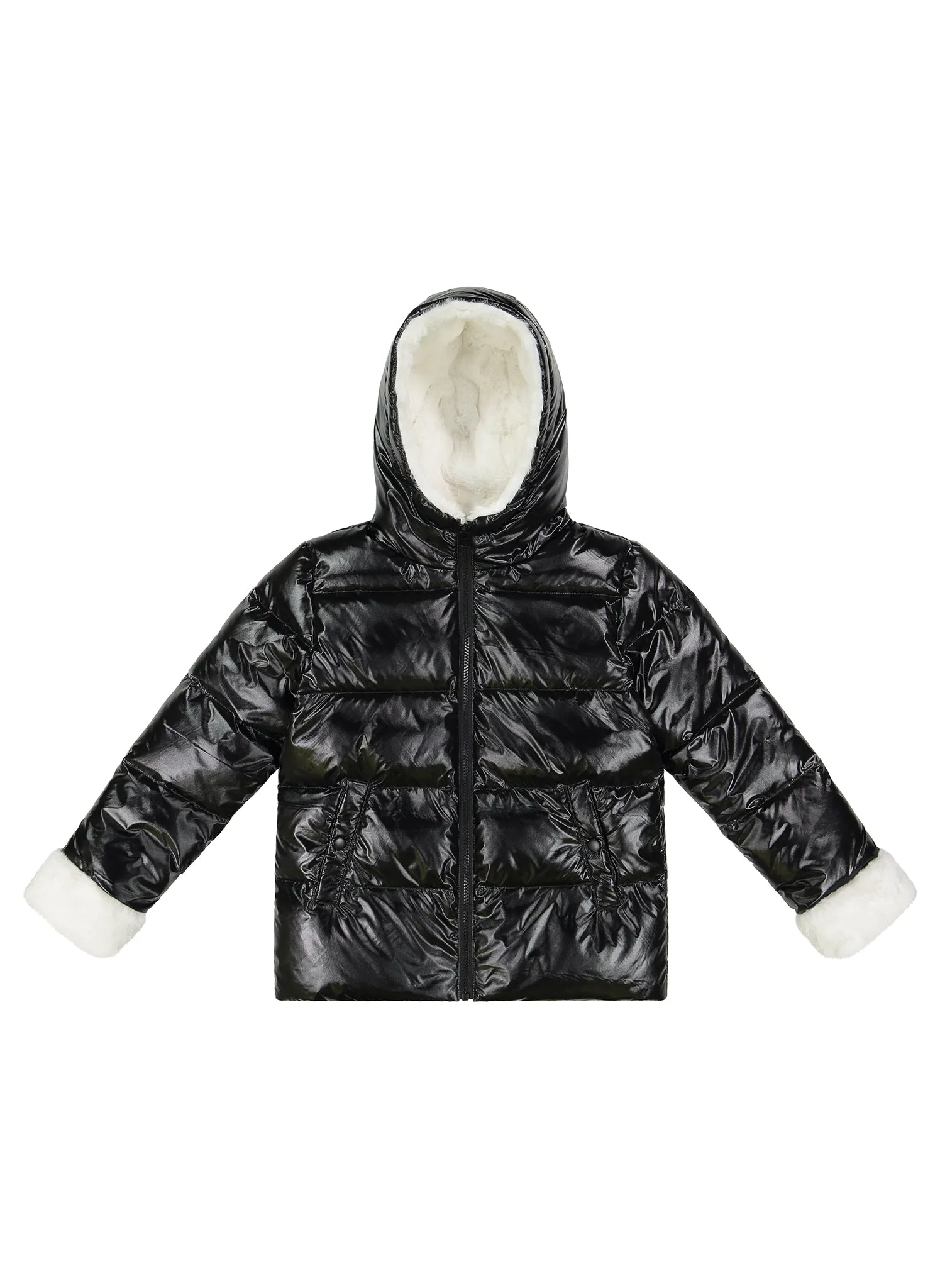 Vierra Rose Luxe Black and White Faux Fur Combo Puffer Jacket