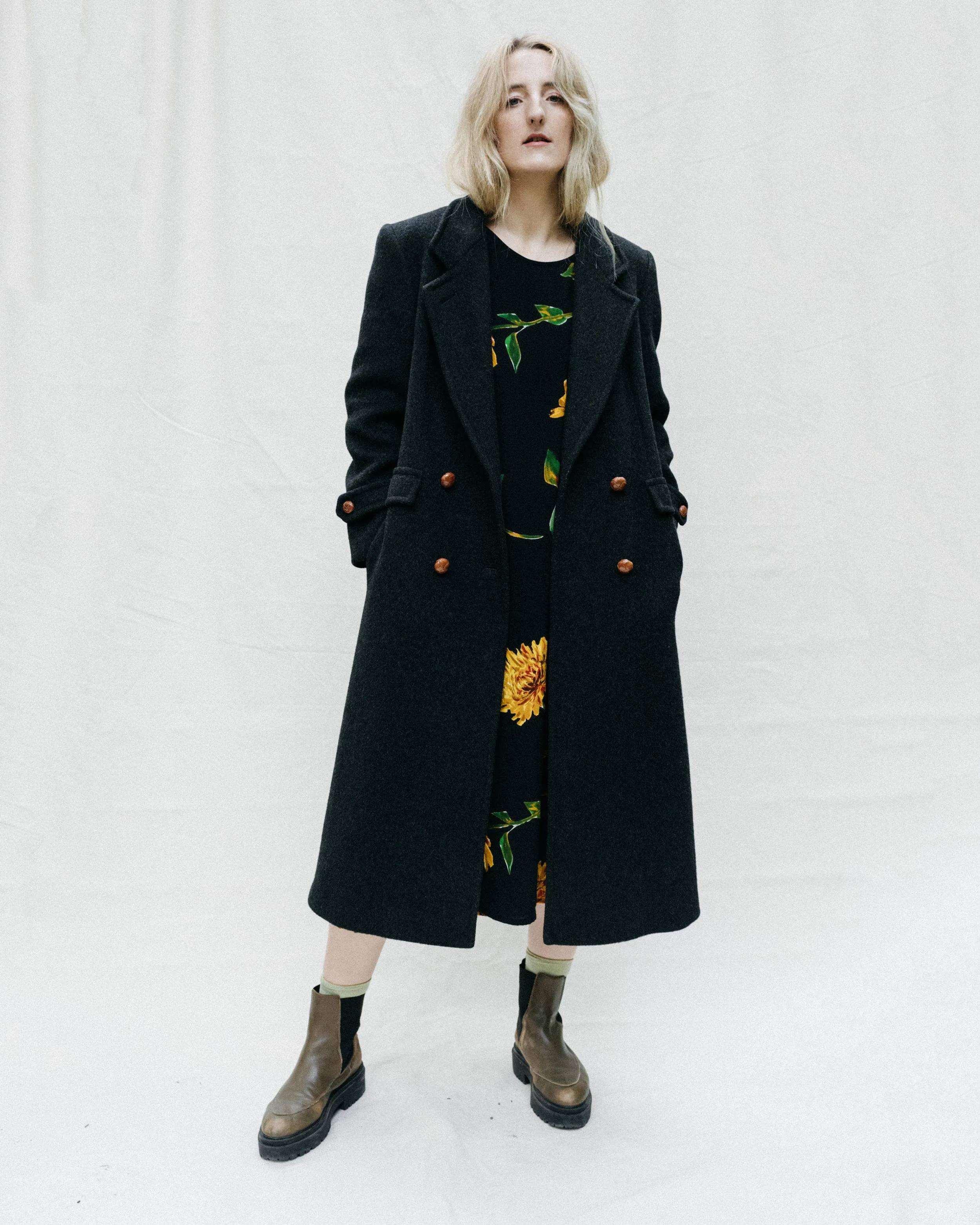 Vintage Charcoal Wool Coat (S/M)